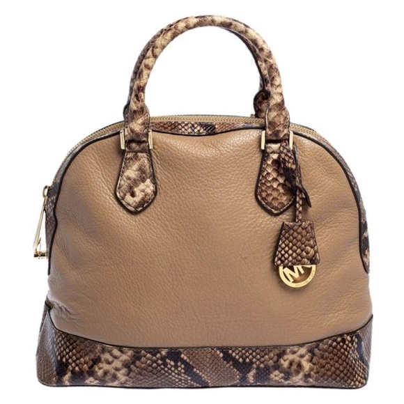 MICHAEL Michael Kors Handbags - MICHAEL KORS  KHAKI SNAKE EMBOSS LEATHER DOME SATCHEL BAG